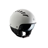 Casco EL'FRESH, un casco demi-jet con visiera parasole integrata. Colore Bianco Ghiaccio Lucido. Di TUCANO URBANO.